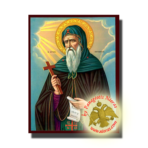 Saint Antonios Neoclassical Orthodox Wooden Icon